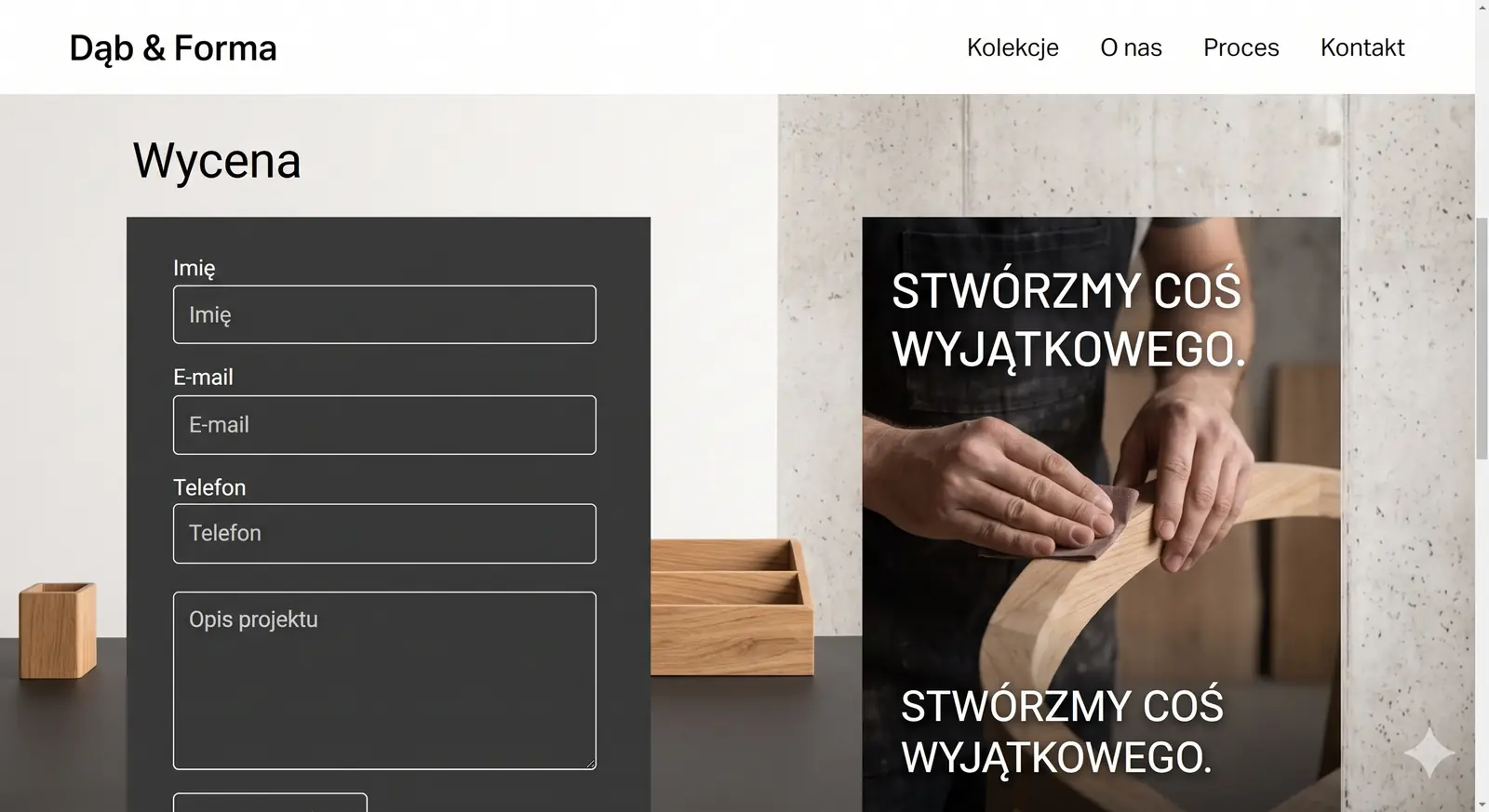 Dąb & Forma — Formularz wyceny (desktop)