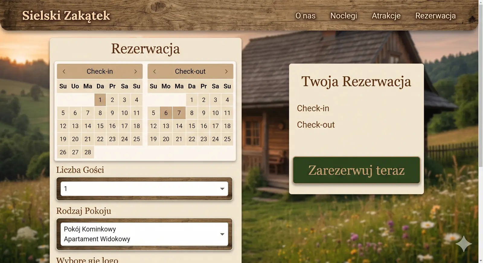 Sielski Zakątek — Rezerwacja noclegu (desktop)